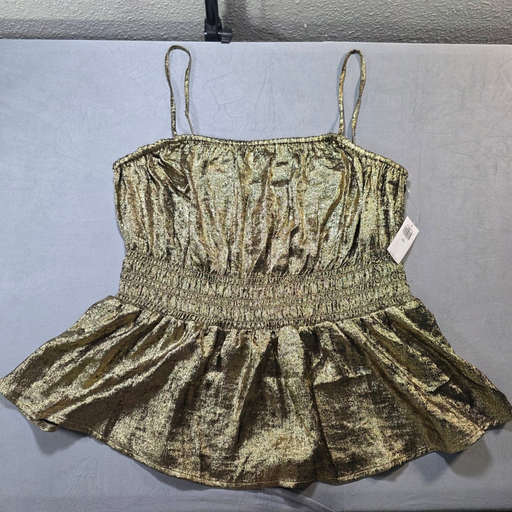 Old Navy Womens Gold Metallic Smocked Peplum Cami Top Large Tall NWT 812763-00-1